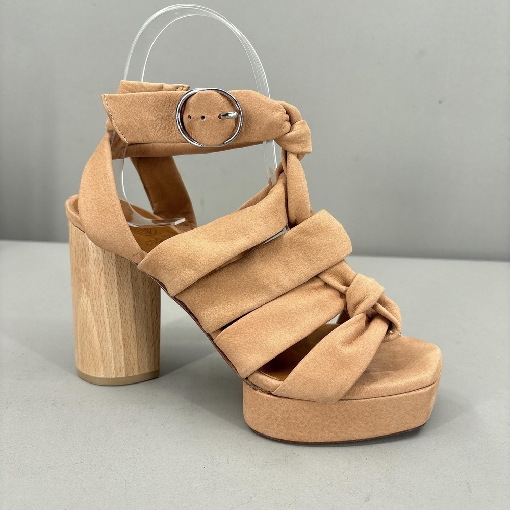Coclico Shoes Size 6.5 36.5 Beige Suede Block Platform Strappy Sandals Spain